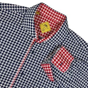 Steven Land Classic Fit Houndstooth Dress Shirt Mens 2XLT Blue White Button Up